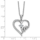 Cheryl M Sterling Silver Rhodium-plated Polished CZ Mom Heart with 2 Inch Extension Necklace