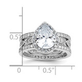 Cheryl M Sterling Silver Rhodium-plated Polished CZ Teardrop Halo 3 Ring Set - QC-712B6E7C-2735