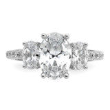 Cheryl M Sterling Silver Rhodium-plated Polished Fancy 3-Stone Oval CZ Ring - QC-C96E7A97-9445