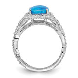 Cheryl M Sterling Silver Rhodium-plated Polished Fancy Blue Lab Created Opal and CZ Ring - QC-8DDCE981-5382