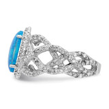 Cheryl M Sterling Silver Rhodium-plated Polished Fancy Blue Lab Created Opal and CZ Ring - QC-E3FBAFBF-5423