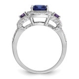 Cheryl M Sterling Silver Rhodium-plated Polished Fancy Blue Purple and White CZ Halo Ring - QC-49EEB404-9182