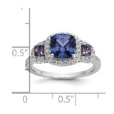 Cheryl M Sterling Silver Rhodium-plated Polished Fancy Blue Purple and White CZ Halo Ring - QC-49EEB404-9182