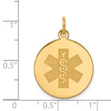 14k 19mm Round Non-enameled Medical Jewelry Pendant