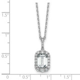 Cheryl M Sterling Silver Rhodium-plated Polished Fancy Emerald-cut CZ Halo with 2 Inch Extension Necklace