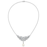 Cheryl M Sterling Silver Rhodium-plated Polished Fancy Freshwater Cultured Pearl and CZ Necklace