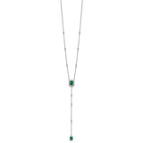 Cheryl M Sterling Silver Rhodium-plated Polished Fancy Green Glass and CZ Lariat Necklace