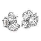 Cheryl M Sterling Silver Rhodium-plated Polished Fancy Multi-cut CZ Halo Omega Back Earrings