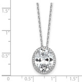 Cheryl M Sterling Silver Rhodium-plated Polished Fancy Oval CZ Halo with 2 Inch Extension Necklace