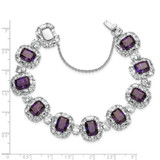 Cheryl M Sterling Silver Rhodium-plated Polished Fancy Purple and White CZ Halo Cluster with Safety Chain 7 Inch Bracelet