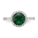 Cheryl M Sterling Silver Rhodium-plated Polished Green Glass and CZ Round Halo Ring - QC-C516109E-2727