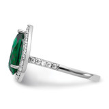 Cheryl M Sterling Silver Rhodium-plated Polished Green Glass and CZ Teardrop Halo Ring - QC-15836F46-6459