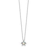 Cheryl M Sterling Silver Rhodium-plated Polished Lab Created Opal and CZ Turtle Necklace