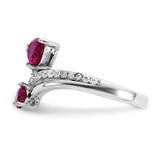 Cheryl M Sterling Silver Rhodium-plated Polished Lab Created Ruby and CZ Hearts Ring - QC-BE143943-6460