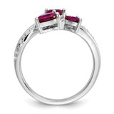 Cheryl M Sterling Silver Rhodium-plated Polished Lab Created Ruby and CZ Hearts Ring - QC-F3E3ADD5-3903