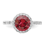 Cheryl M Sterling Silver Rhodium-plated Polished Lab Created Ruby and CZ Round Halo Ring - QC-65AF1FE5-4154