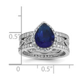 Cheryl M Sterling Silver Rhodium-plated Polished Lab Created Sapphire and CZ Teardrop Halo 3 Ring Set - QC-56443AD3-3816
