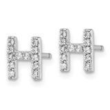 Cheryl M Sterling Silver Rhodium-plated Polished Letter H CZ Initial Post Earrings