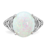 Cheryl M Sterling Silver Rhodium-plated Polished Oval Lab Created Opal and CZ Ring - QC-923E3FA1-4604