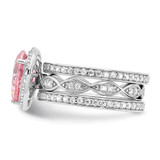 Cheryl M Sterling Silver Rhodium-plated Polished Pink and White CZ Halo Teardrop 3 Ring Set - QC-458D2718-9197