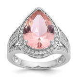 Cheryl M Sterling Silver Rhodium-plated Polished Pink Nano Crystal and CZ Teardrop Halo Ring - QC-22CB0F81-1231