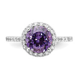 Cheryl M Sterling Silver Rhodium-plated Polished Purple and White CZ Round Halo Ring - QC-9F813108-5410