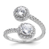 Cheryl M Sterling Silver Rhodium-plated Polished Round CZ Halo Bypass Ring - QC-27778B97-7980