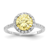 Cheryl M Sterling Silver Rhodium-plated Polished Yellow and White CZ Round Halo Ring - QC-641982F8-7214