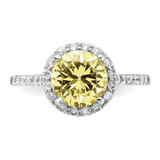 Cheryl M Sterling Silver Rhodium-plated Polished Yellow and White CZ Round Halo Ring - QC-90D685E5-4197