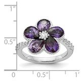 Cheryl M Sterling Silver Rhodium-plated Purple and White Brilliant-cut CZ Flower Ring - QC-7D69F8E1-2778