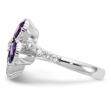 Cheryl M Sterling Silver Rhodium-plated Purple and White Brilliant-cut CZ Flower Ring - QC-A50F7608-1091