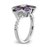 Cheryl M Sterling Silver Rhodium-plated Purple and White Brilliant-cut CZ Flower Ring - QC-A50F7608-1091