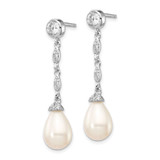 Cheryl M Sterling Silver Rhodium-plated Teardrop Freshwater Cultured Pearl and Brilliant-cut CZ Post Dangle Earrings - QC-4FF2A9A2-5030