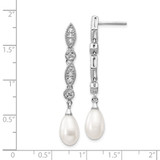 Cheryl M Sterling Silver Rhodium-plated Teardrop Freshwater Cultured Pearl and Brilliant-cut CZ Post Dangle Earrings - QC-84B5AC03-6047
