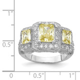 Cheryl M Sterling Silver Rhodium-plated Yellow Radiant-cut and White Brilliant-cut CZ 3 Stone Ring - QC-E18011D1-1762