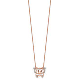 Cheryl M Sterling Silver Rose Gold-plated Polished Black and White CZ Flying Pig 16 Inch with 2 Inch Extension Necklace