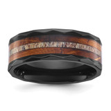 Chisel Black Zirconium Polished Faceted with Wood and Deer Antler Inlay 8mm Band - ZC-26C25460-7084