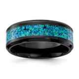 Chisel Black Zirconium Polished with Blue Imitation Opal Inlay 8.00mm Band - ZC-6D499476-9146