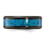 Chisel Black Zirconium Polished with Blue Imitation Opal Inlay 8.00mm Band - ZC-ED0B1A7C-6746