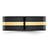 Chisel Ceramic Flat Black with 14k Gold Inlay 8mm Polished Band - CE-26EA25DE-3304
