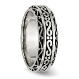 Chisel Stainless Steel Antiqued and Polished Swirl Design 7mm Band - SR-D8868209-8913