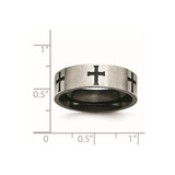 Chisel Stainless Steel Brushed and Polished Black IP-plated Crosses 7mm Band - SR-D9F76710-6001