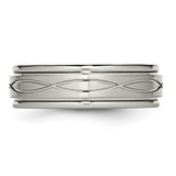 Chisel Stainless Steel Brushed and Polished Criss-cross Design 7mm Ridged Edge Band - SR-D7F9AF9C-9997