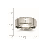 Chisel Stainless Steel Brushed and Polished Cross 8mm Ridged Edge Band - SR-72E966A5-6299