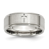 Chisel Stainless Steel Brushed and Polished Cross 8mm Ridged Edge Band - SR-CEBF2691-9823