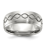 Chisel Stainless Steel Brushed and Polished Scroll Design 8mm Ridged Edge Band - SR-BECC8041-2776