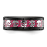 Chisel Stainless Steel Polished  Black IP-plated Skulls with Pink Carbon Fiber Inlay 8mm Band - SR-769789A5-5392