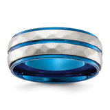 Chisel Stainless Steel Polished and Sand-blasted Faceted Blue IP-plated 8mm Band - SR-5ECE9109-7742