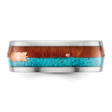 Chisel Stainless Steel Polished Arrow with Turquoise and Wood Inlay 8mm Band - SR-25CDF019-7244