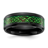 Chisel Stainless Steel Polished Black IP-plated Dragon Design with Green Glow in the Dark Enamel 8mm Band - SR-5512D3ED-7153